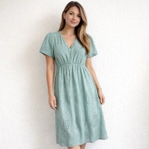Valentina Naldi Dress L Sage Green Open Eyelet Summer Italy Cottagecore Coastal